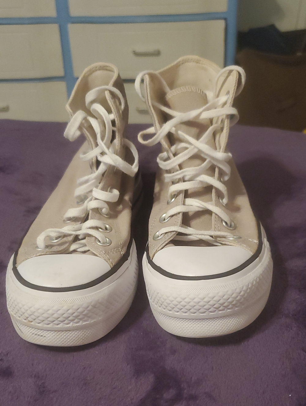 Converse High-Top Sneakers in Beige with White Soles
